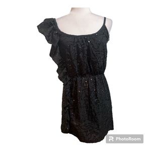 Envy Me Sequin Dress Adjustable Strap Ruffle Detail Black Sz M